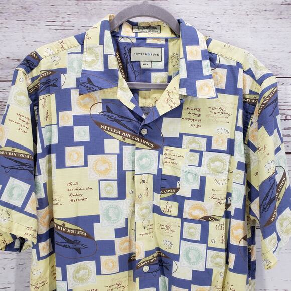 Cutter & Buck Men's Keeler Airlines Passport Stamp Print Shirt Medium - Picture 2 of 14